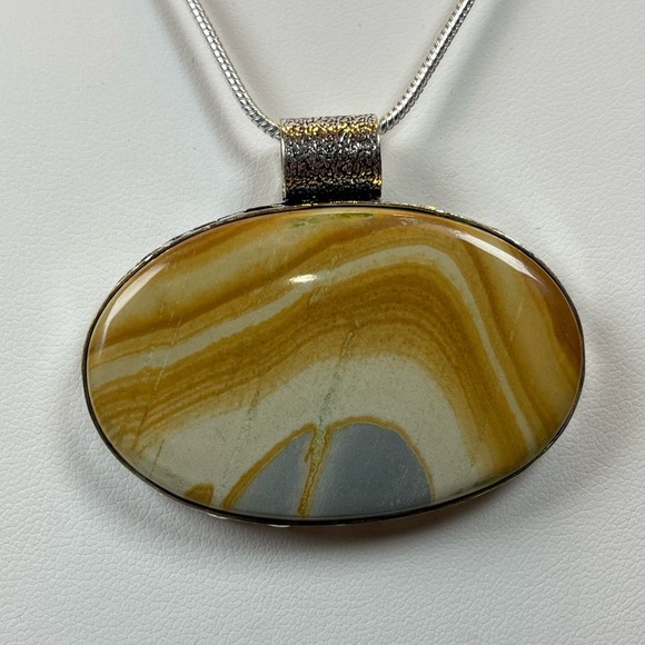Artisan Jewelry - 925 SILVER OVERLAY STATEMENT PENDANT PICTURE JASPER GEMSTONE